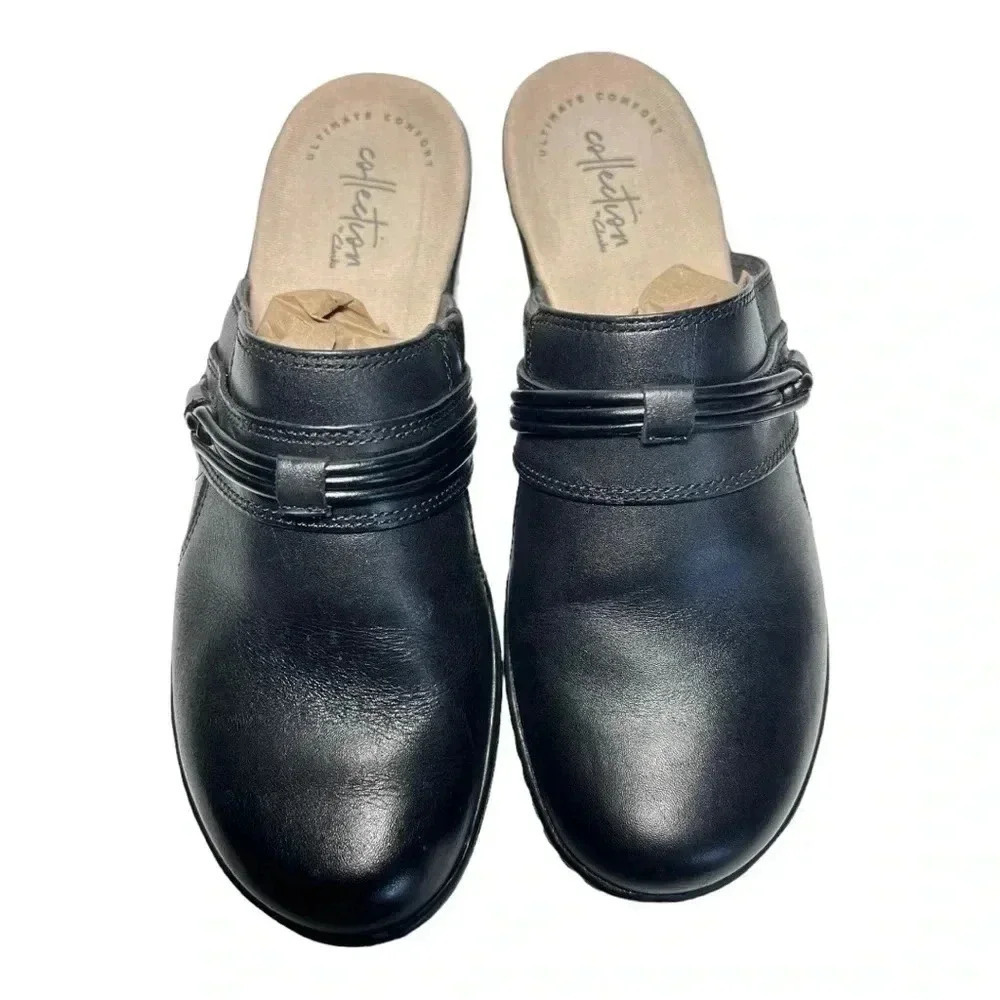 Clarks Women’s Black Leather Casual Slip On Mule Size 7 Preowned - Picture 6 of 12